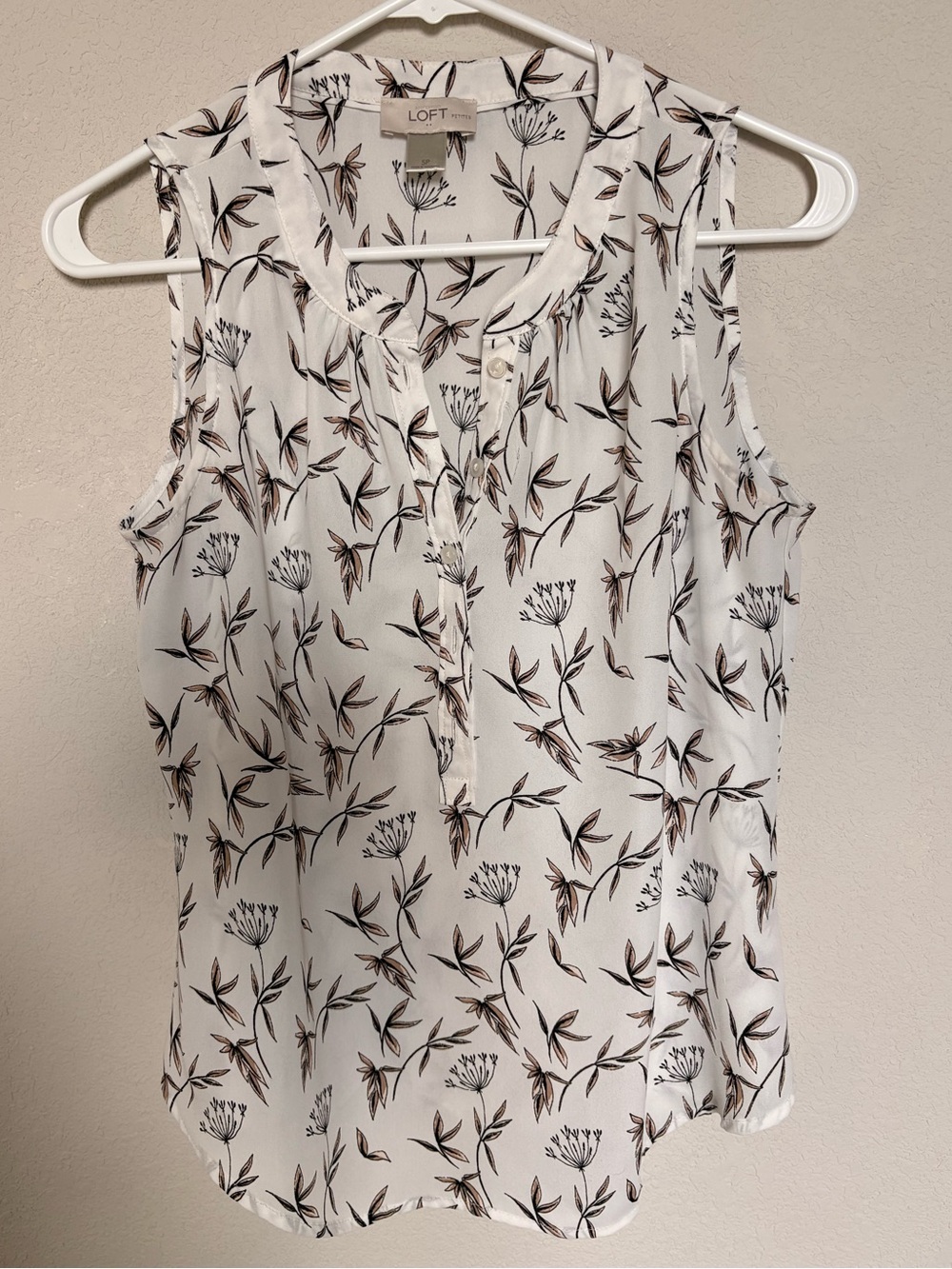 LOFT White Floral Print Sleeveless Camisole Blouse S